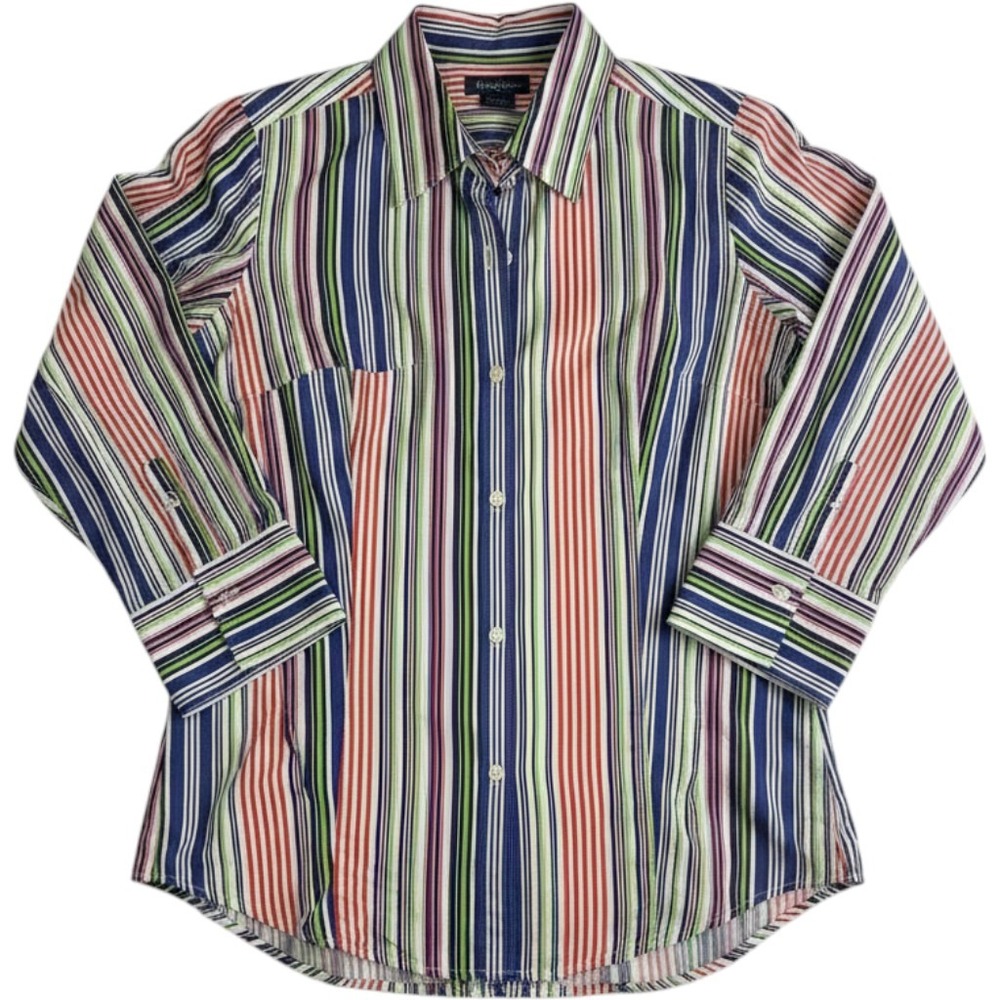 Talbots Woman Petites 16WP Button Down Shirt Multicolor Striped Long